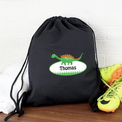 Personalised Dinosaur Black Waterproof Swim / Kit Bag Extra Image 2